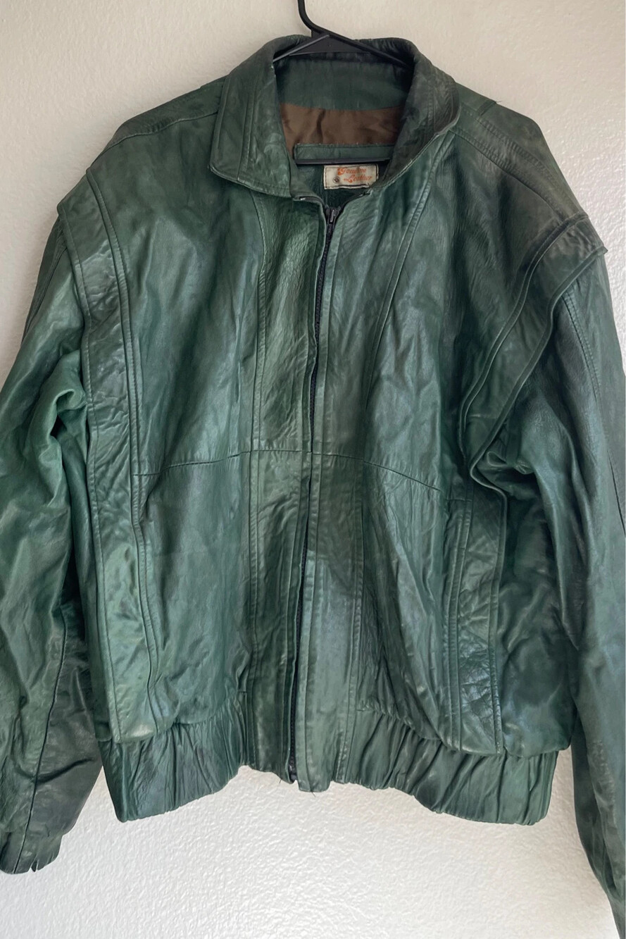 vintage dark green leather bomber jacket Full Zip Women’s Sz XL Made in Mexico